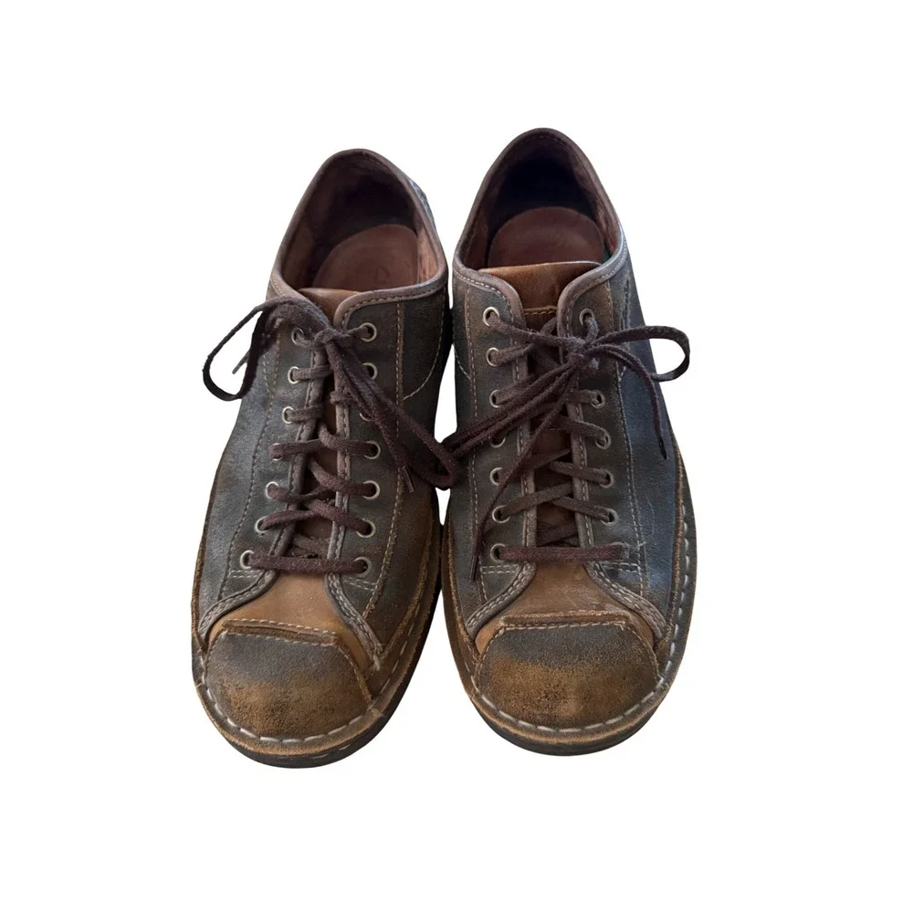Clarks Active Air Mens‎ Brown Leather Lace Up Oxford Shoes Distressed Stitched